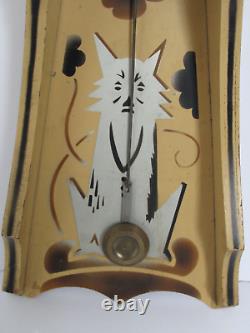 Antique Gilbert Wood Stenciled tall Cat Novelty Working Clock 1928