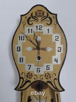 Antique Gilbert Wood Stenciled tall Cat Novelty Working Clock 1928