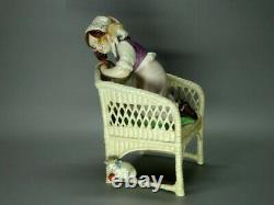 Antique Girl & Cat Game Original Kister Alsbach Porcelain Figurine Art Sculpture
