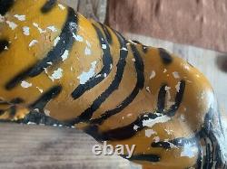 Antique Large Tiger Cub Statue Plaster Chalk Ware Mexico 1935 Sculpture Big Cat