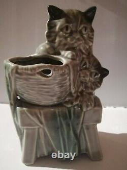Antique McCoy basket Kitty Planter Old Rare collectable 1940 signed