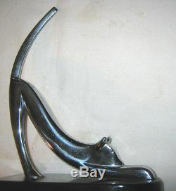 Antique Retro USA Modern Heavy Chrome Art Deco Cat Statue Sculpture Bookends Toy