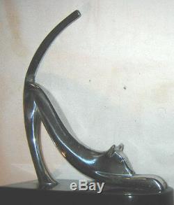 Antique Retro USA Modern Heavy Chrome Art Deco Cat Statue Sculpture Bookends Toy