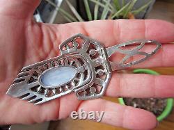 Antique Rhinestone Brooch Faux Cat's Eye Pin Coat Clip Art Deco 1940s