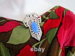 Antique Rhinestone Brooch Faux Cat's Eye Pin Coat Clip Art Deco 1940s