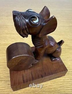 Antique San Karmer Paris Carved Wood Dog & Cat Bookends 1930s Art Deco Vintage