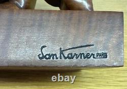 Antique San Karmer Paris Carved Wood Dog & Cat Bookends 1930s Art Deco Vintage