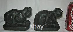 Antique USA Bronze Clad Art Deco Abstract Retro Modern Book Cat Statue Bookends