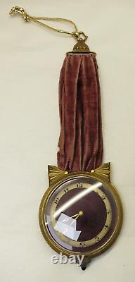 Antique VELVET Strap ART DECO Cat CLOCK Puple Dial, Movement From the 1920's