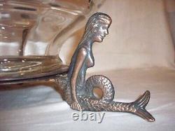 Antique Vintage Art Deco Fish Bowl Mermaid Holder Verona Cast Iron Cat Climbing