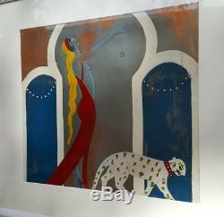 Antique Vintage Art Deco Painting Nude Fashion Cat Interior Decorate La Ny