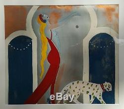 Antique Vintage Art Deco Painting Nude Fashion Cat Interior Decorate La Ny