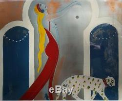 Antique Vintage Art Deco Painting Nude Fashion Cat Interior Decorate La Ny