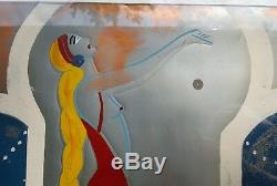 Antique Vintage Art Deco Painting Nude Fashion Cat Interior Decorate La Ny