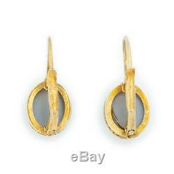 Antique Vintage Art Deco Sterling Silver Gold Wash Cats Eye Chrysoberyl Earrings