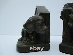 Antique Vintage Bookends Pair Doorstop Dog Puppy Kitty Cat 1920's Sculpture Old