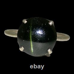 Antique Vintage Deco 925 Sterling Silver Cat's Eye Chrysoberyl Ring 2.6g 6.75 Sz