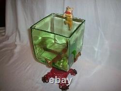 Antique Vintage Green Glass Fish Bowl Tank Aquarium Cat Cast Iron Houze Glass