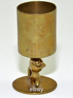 Antique Whw Hagenauer Austrian Brass Felix Cat Match Holder Figure Shot Glass Sz