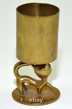 Antique Whw Hagenauer Austrian Brass Felix Cat Match Holder Figure Shot Glass Sz