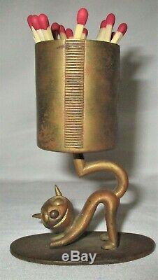 Antique Whw Hagenauer Austrian Bronze Felix Cat Match Holder Statue Paperweight