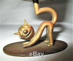 Antique Whw Hagenauer Austrian Bronze Felix Cat Match Holder Statue Paperweight