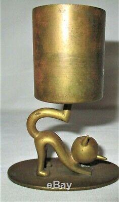 Antique Whw Hagenauer Austrian Bronze Felix Cat Match Holder Statue Paperweight