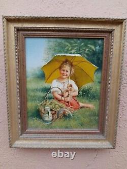 Antique Wilfred F Frost Original Young Children with Cats Oil Painting Pair X2