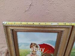 Antique Wilfred F Frost Original Young Children with Cats Oil Painting Pair X2