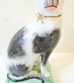 Antique Wk Staffordshire Ware White & Black Cat On Pillow, England, Porcelain