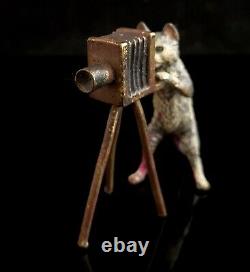 Antique bronze cat and camera, Bergman, anthropomorphic cat