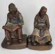 Antique Pair Bronze Clad Armor Darby & Joan Bookends Old Man Lady Cat Dog