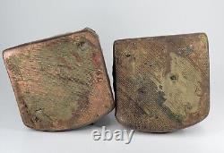 Antique pair Bronze Clad Armor Darby & Joan Bookends Old Man Lady cat dog