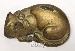 Antique vintage Sleeping CAT DOORSTOP Painted Bronze Art Deco Original c1900s