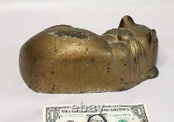 Antique vintage Sleeping CAT DOORSTOP Painted Bronze Art Deco Original c1900s