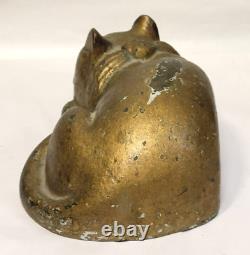 Antique vintage Sleeping CAT DOORSTOP Painted Bronze Art Deco Original c1900s