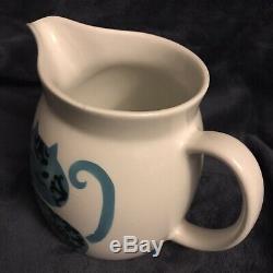 Arabia Finland Kaj Franck Blue and Black Loose Headed Cat 6 1/4 Pitcher Jug