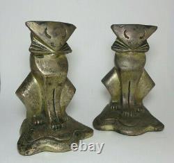 Armor Bronze Co Ny Art Deco Bronze Clad Cat Bookends Original Label Freeship