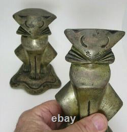 Armor Bronze Co Ny Art Deco Bronze Clad Cat Bookends Original Label Freeship