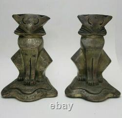 Armor Bronze Co Ny Art Deco Bronze Clad Cat Bookends Original Label Freeship