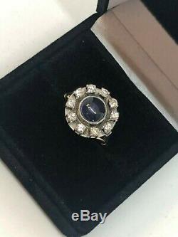 Art Deco 9ct Rose Gold Sapphire Cat Eye With Diamond Halo Ring Very Unique