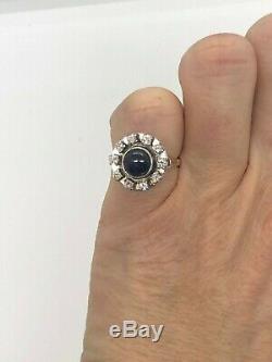 Art Deco 9ct Rose Gold Sapphire Cat Eye With Diamond Halo Ring Very Unique