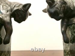 Art Deco Bookends Cat Sculpture Signed Moreau