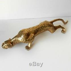 Art Deco Brass Prowling Leopard Wild Cat Sculpture