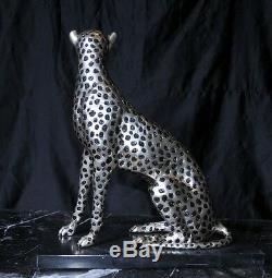 Art Deco Bronze Ceetah Cat Statue Lions Feline Casting