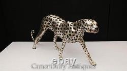 Art Deco Bronze Cheetah Cat Large Silver Plate Statue