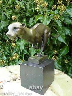 Art Deco Bronze Figure Sculpture Statue Hot Cast Cat Cheetah Cougar Wild Animal