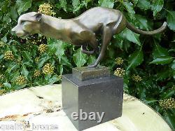 Art Deco Bronze Figure Sculpture Statue Hot Cast Cat Cheetah Cougar Wild Animal