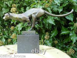 Art Deco Bronze Figure Sculpture Statue Hot Cast Cat Cheetah Cougar Wild Animal