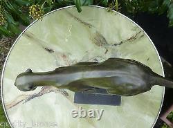 Art Deco Bronze Figure Sculpture Statue Hot Cast Cat Cheetah Cougar Wild Animal